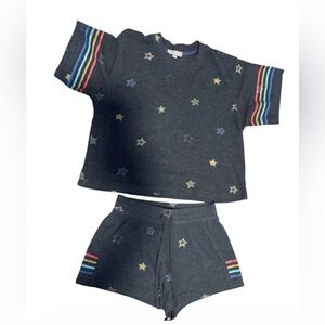 P.J. Salvage Star Print Waffle Knit Pajama Set – Rainbow Stripe XS